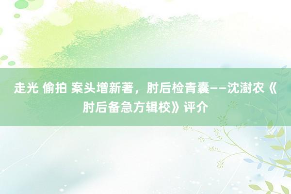 走光 偷拍 案头增新著，肘后检青囊——沈澍农《肘后备急方辑校》评介